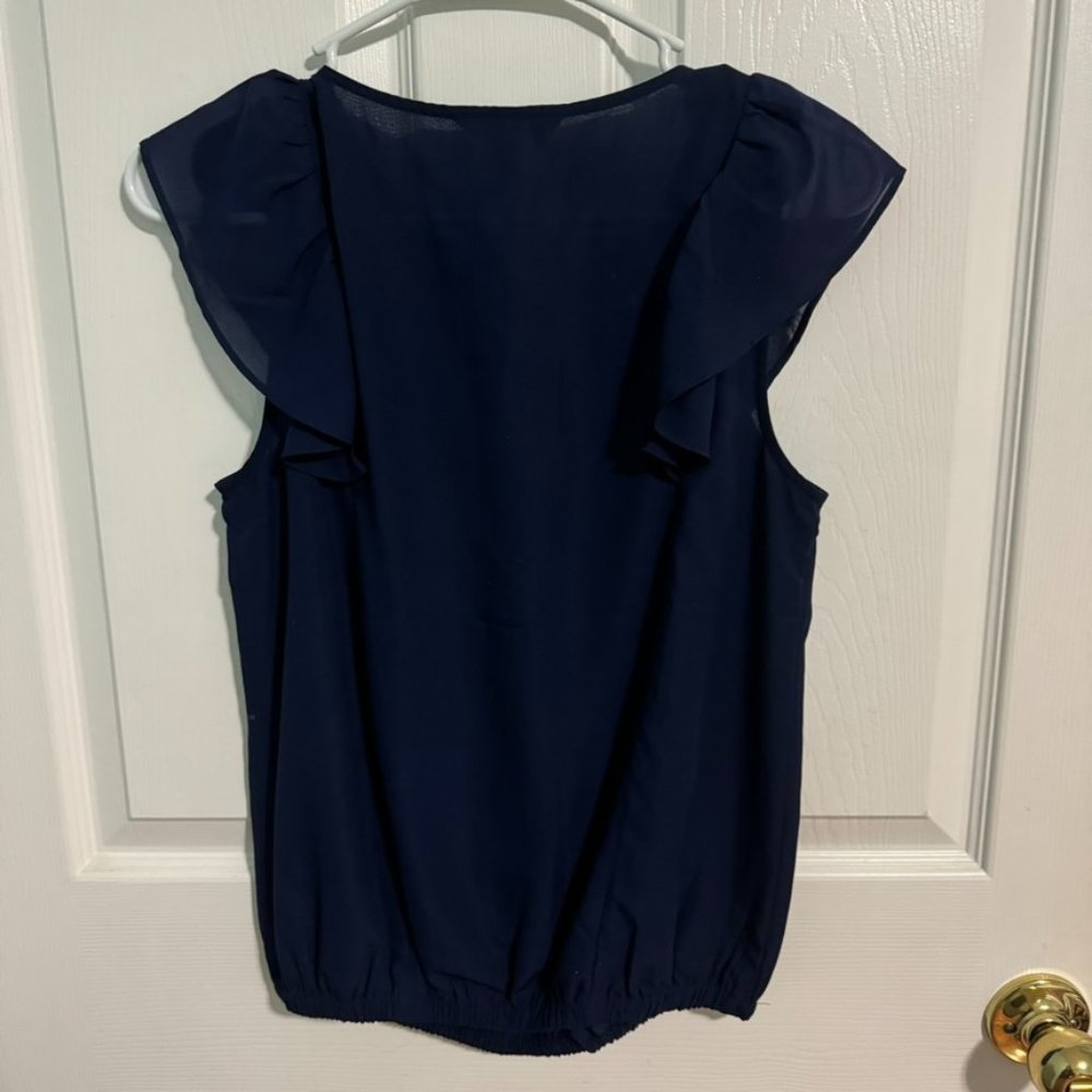 Express - Navy Blue Ruffle Blouse - Picture 5 of 5